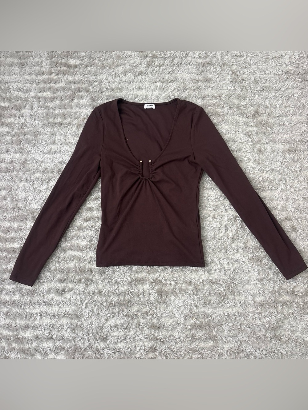 Cotton On Chocolate Brown Long Sleeve Ruched V-Neck Top
